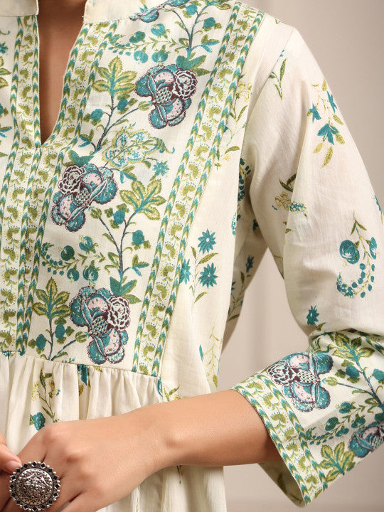 Sage Floral Mandarin Short Kurti