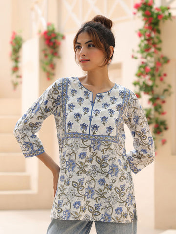 Blue Floral Vine Short Kurti