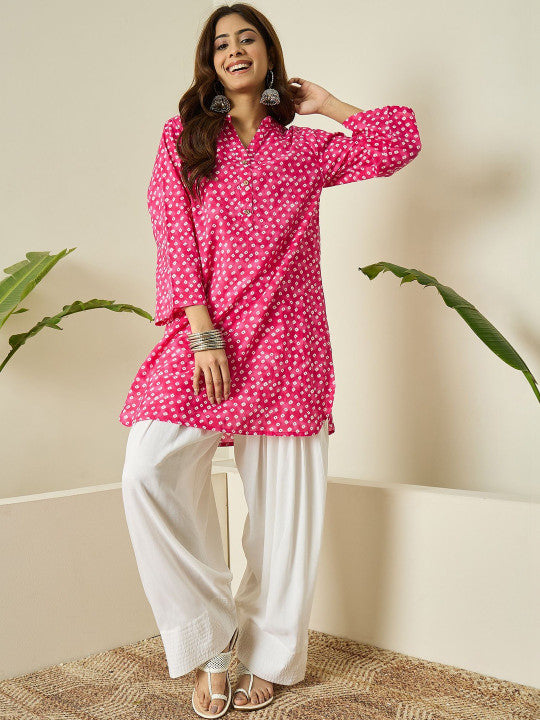 Pink Bandhani Cotton Kurta Set with Patiala Salwar