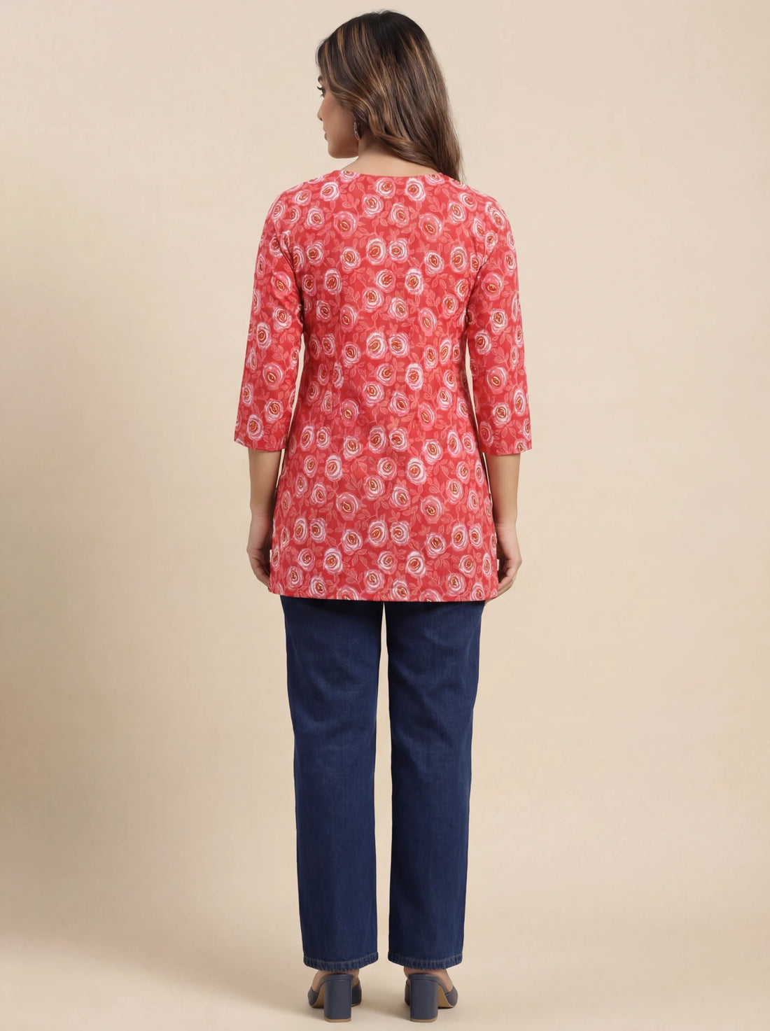 Coral Floral Swirl Short Kurti