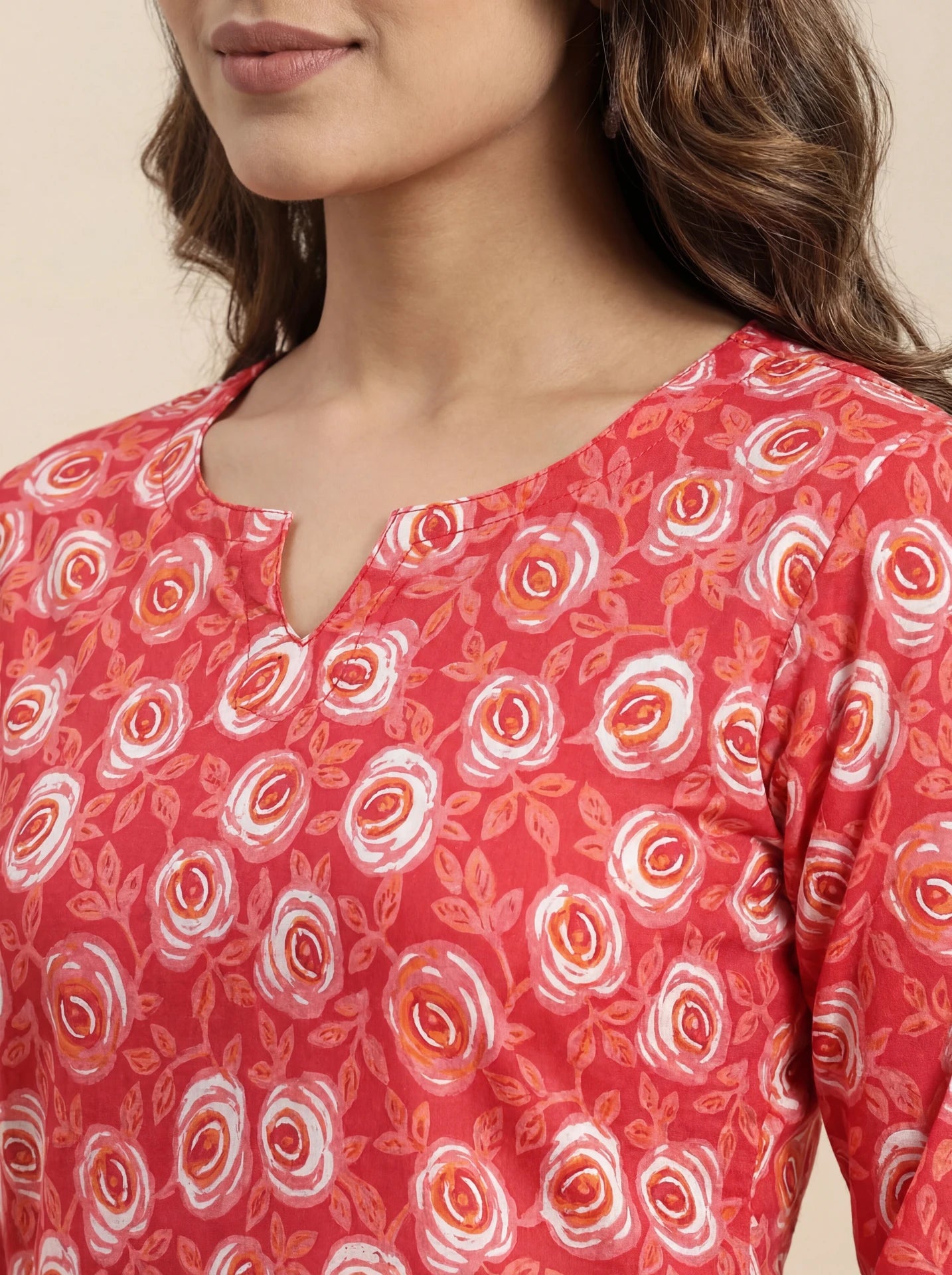 Coral Floral Swirl Short Kurti