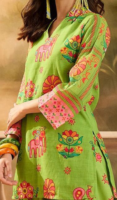 Lime Green Ethnic Motif Farshi Kurti Set