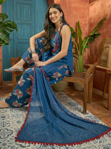Blue Floral Cotton Palazzo Set