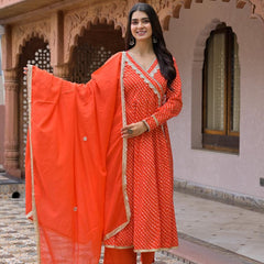 Printed Straight Kurta Set with Matching Pants & Dupatta
