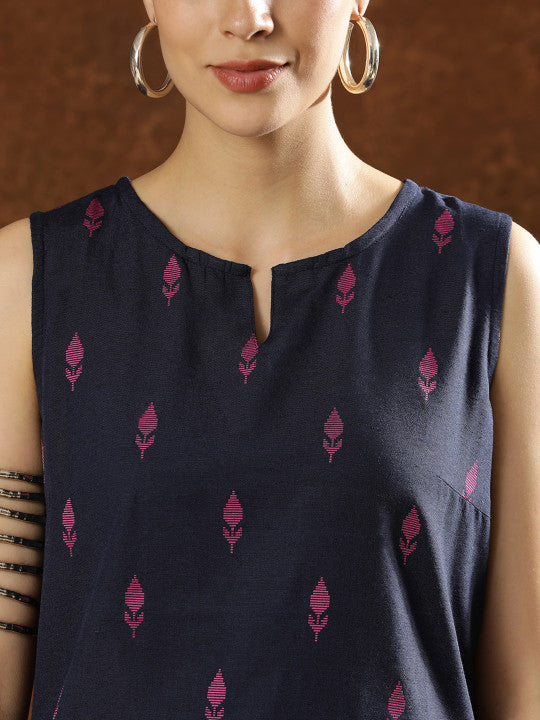 Black Buti Print Cotton Farshi Kurti Set