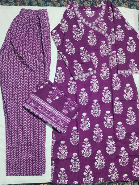 Purple Buta Print Cotton Suit Set | DJ01