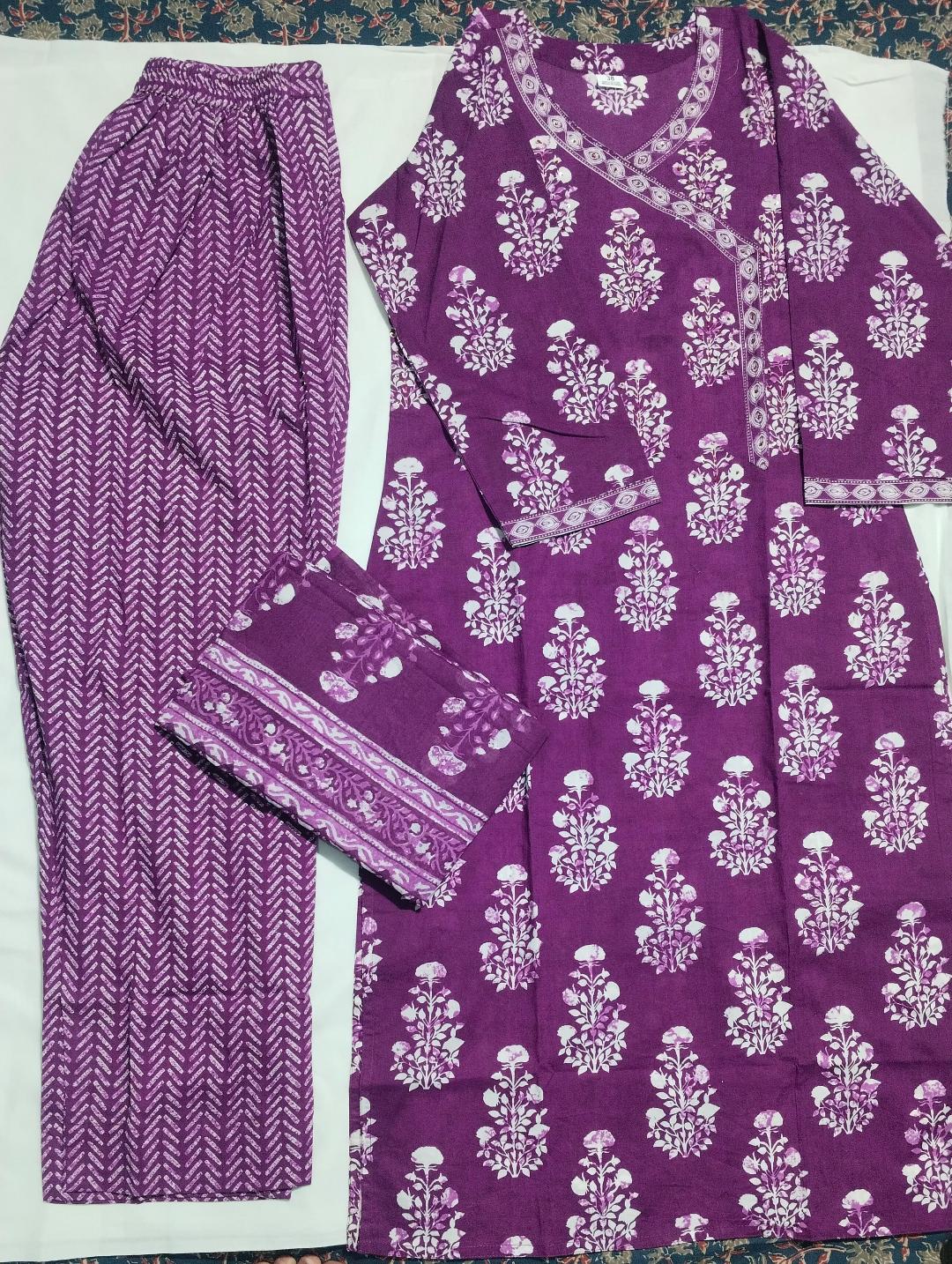 Purple Buta Print Cotton Suit Set