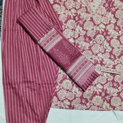 Rose Pink Floral Cotton Farshi Kurta Set With Dupatta | DJ06