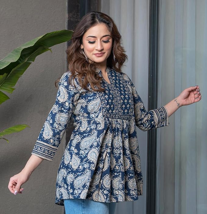 Indigo Paisley Boota Short Kurti