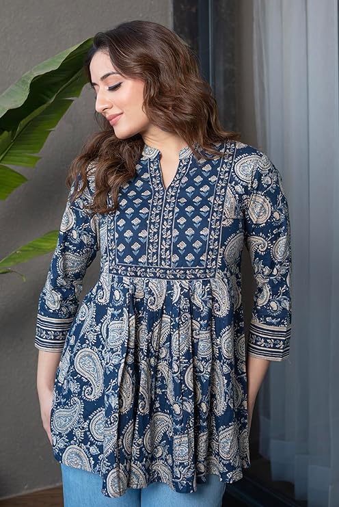 Indigo Paisley Boota Short Kurti