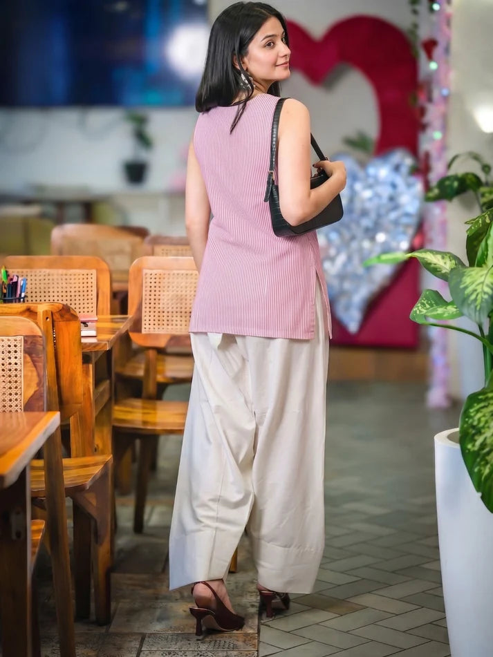 Pink Embroidered Farshi Kurti Set