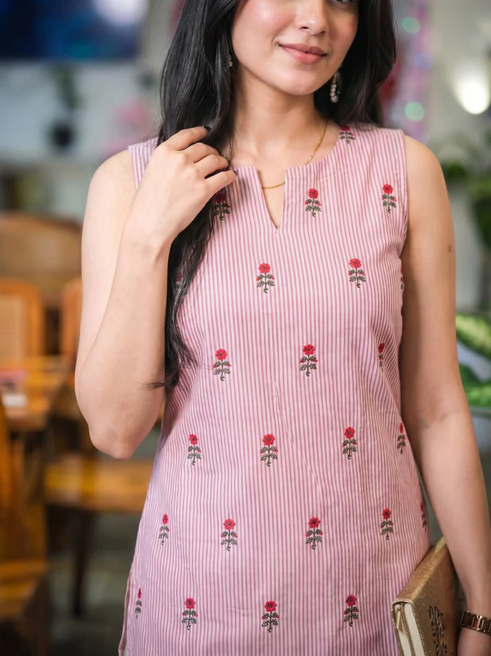 Pink Embroidered Farshi Kurti Set