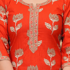 Red Jaipuri Buta & Floral Print Cotton Kurta Pant Set with Mulmul Dupatta