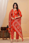 Elegant Red Floral Jaipuri Cotton  Kurta Pant Set with Dupatta