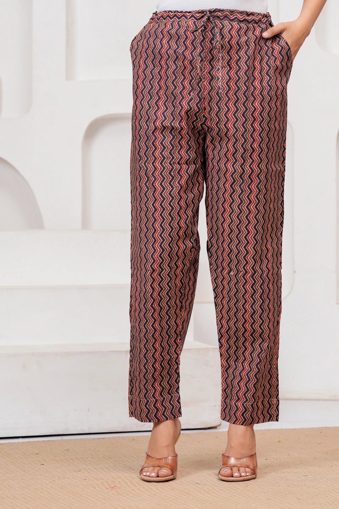 Indigo Ajrakh Print Cotton Kurta Pant Set with Mulmul Dupatta