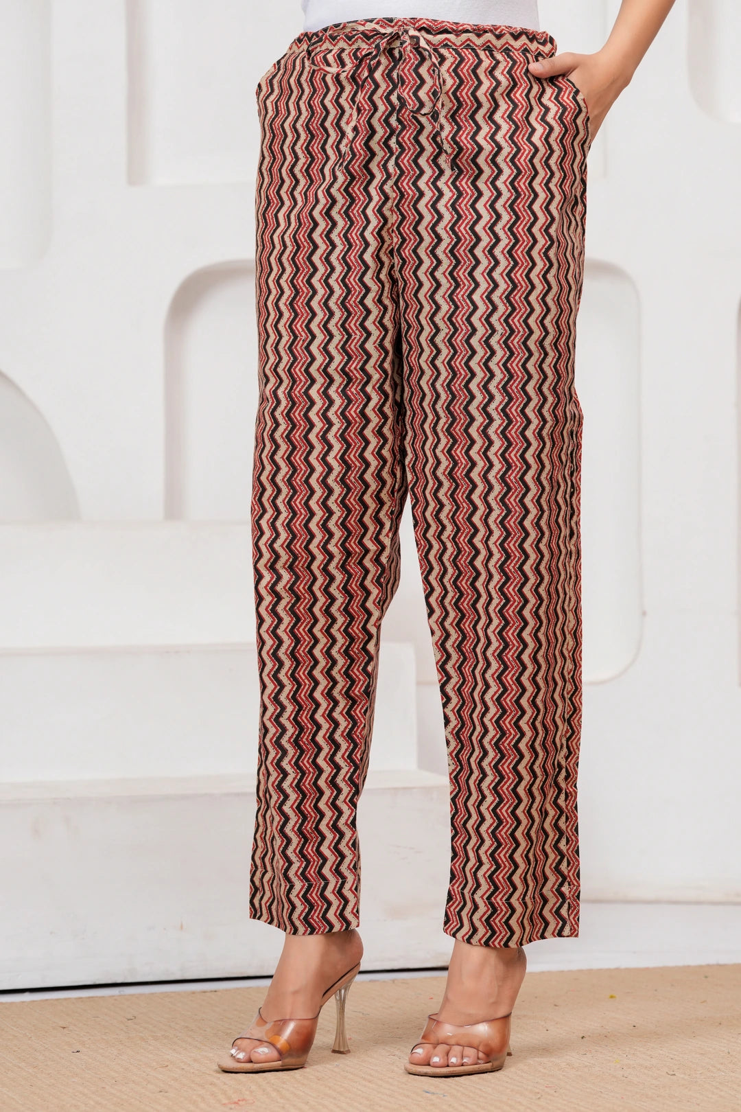 Black & Red Bagru Print Cotton Kurta Pant Set with Mulmul Dupatta