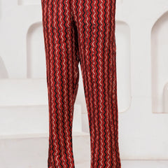 Bagru Print Rust Red Cotton Kurta Pant Set with Abstract Malmal Dupatta