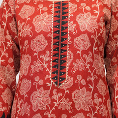Bagru Print Rust Red Cotton Kurta Pant Set with Abstract Malmal Dupatta