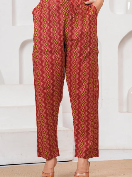 Ajrakh Jaal Print Cotton Kurta Pant Set with Malmal Dupatta