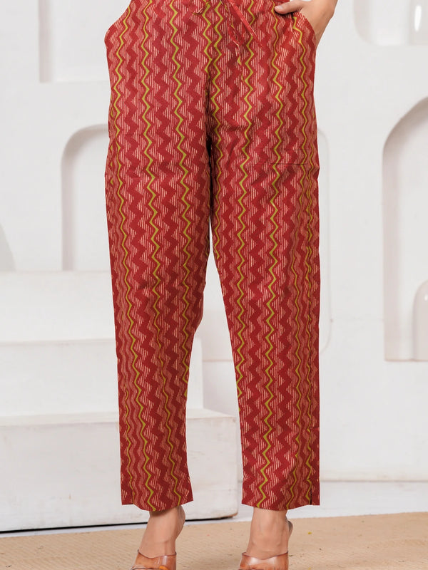 Ajrakh Jaal Print Cotton Kurta Pant Set with Malmal Dupatta