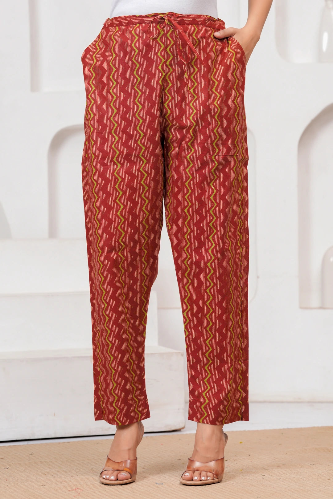 Ajrakh Jaal Print Cotton Kurta Pant Set with Malmal Dupatta