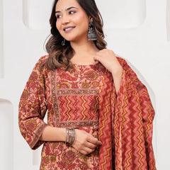 Ajrakh Jaal Print Cotton Kurta Pant Set with Malmal Dupatta