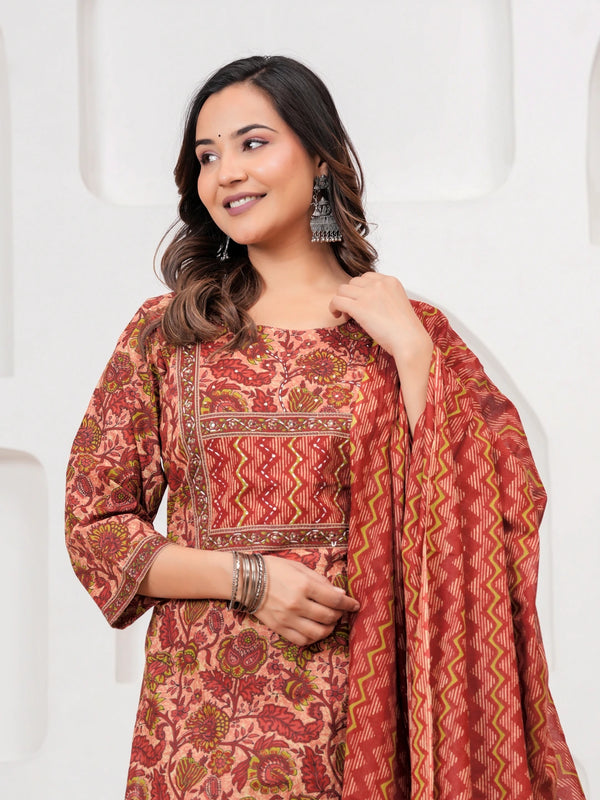 Ajrakh Jaal Print Cotton Kurta Pant Set with Malmal Dupatta