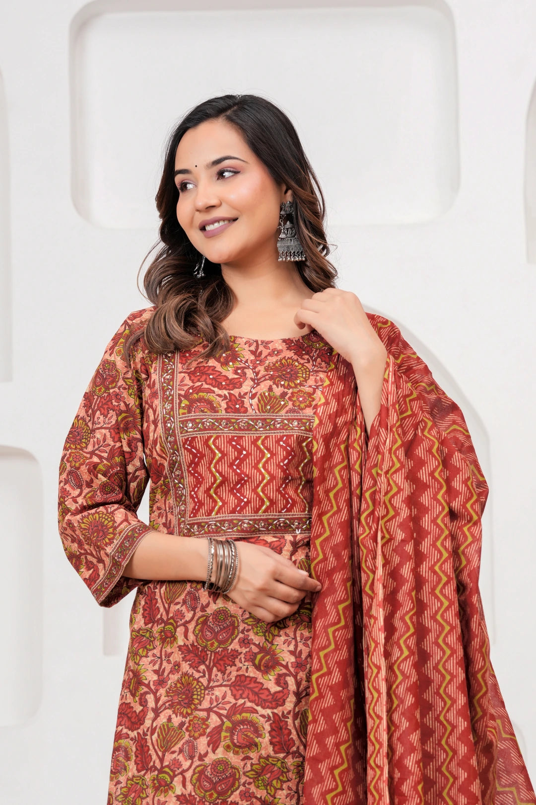 Ajrakh Jaal Print Cotton Kurta Pant Set with Malmal Dupatta