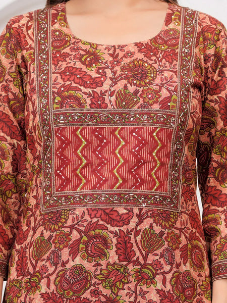 Ajrakh Jaal Print Cotton Kurta Pant Set with Malmal Dupatta