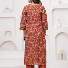Ajrakh Jaal Print Cotton Kurta Pant Set with Malmal Dupatta