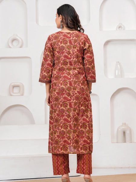 Ajrakh Jaal Print Cotton Kurta Pant Set with Malmal Dupatta