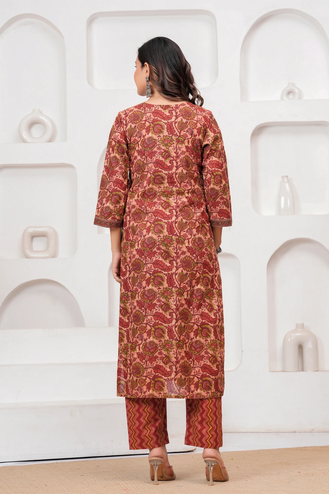 Ajrakh Jaal Print Cotton Kurta Pant Set with Malmal Dupatta