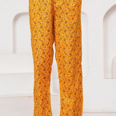 Golden Yellow Buta Print Cotton Kurta Pant Set with Cotton Dupatta