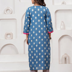 Sky Blue Buti Print Cotton Kurta Pant Set with Designer Dupatta