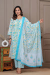 Jaipur Floral Jaipuri Printed Cotton Kurta pant Set with malmal Dupatta
