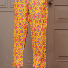 Yellow Floral Print Cotton Co-ord Set for Women