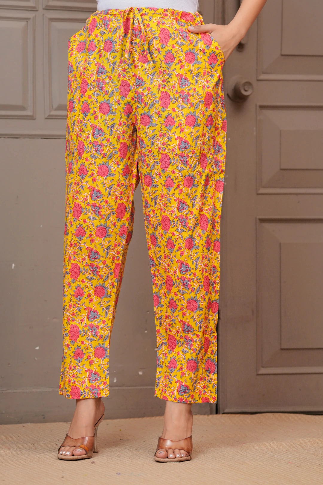 Yellow Floral Print Cotton Co-ord Set for Women