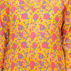 Yellow Floral Print Cotton Co-ord Set for Women