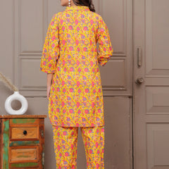 Yellow Floral Print Cotton Co-ord Set for Women