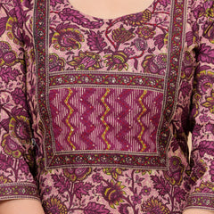 Magenta Ajrakh Jali Print Cotton Kurta Pant Set with Leheriya Dupatta