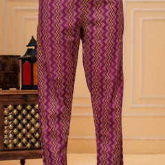 Magenta Ajrakh Jali Print Cotton Kurta Pant Set with Leheriya Dupatta
