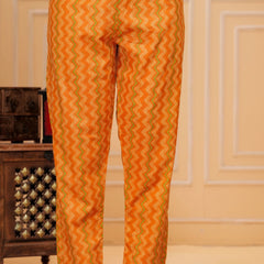 Mustard Floral Print Cotton Kurta with Leheriya Print Pants