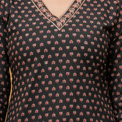 Black Sanganeri Buti Print Cotton Kurta Pant Set with Geometric Dupatta