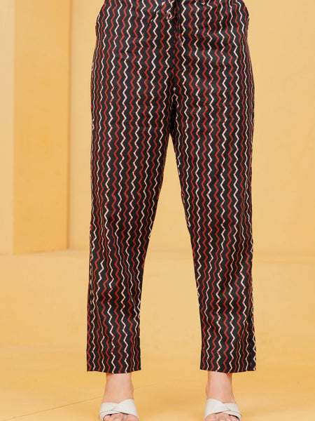 Black Sanganeri Buti Print Cotton Kurta Pant Set with Geometric Dupatta