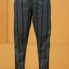 Navy Blue Floral Buti Print Cotton Kurta Pant Set with Malmal Dupatta