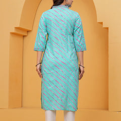 Turquoise Leheriya Print Cotton Kurta for Women