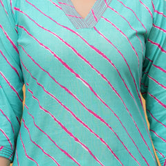 Turquoise Leheriya Print Cotton Kurta for Women
