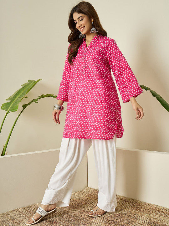Pink Bandhani Cotton Kurta Set with Patiala Salwar