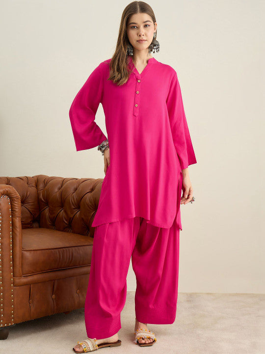 Pink Cotton Kurta Set with Patiala Salwar