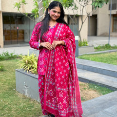 Pink Cotton Short Kurti with Farsi Salwar & Dupatta